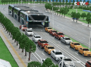 Elevated Bus That Drives Above Traffic Jams